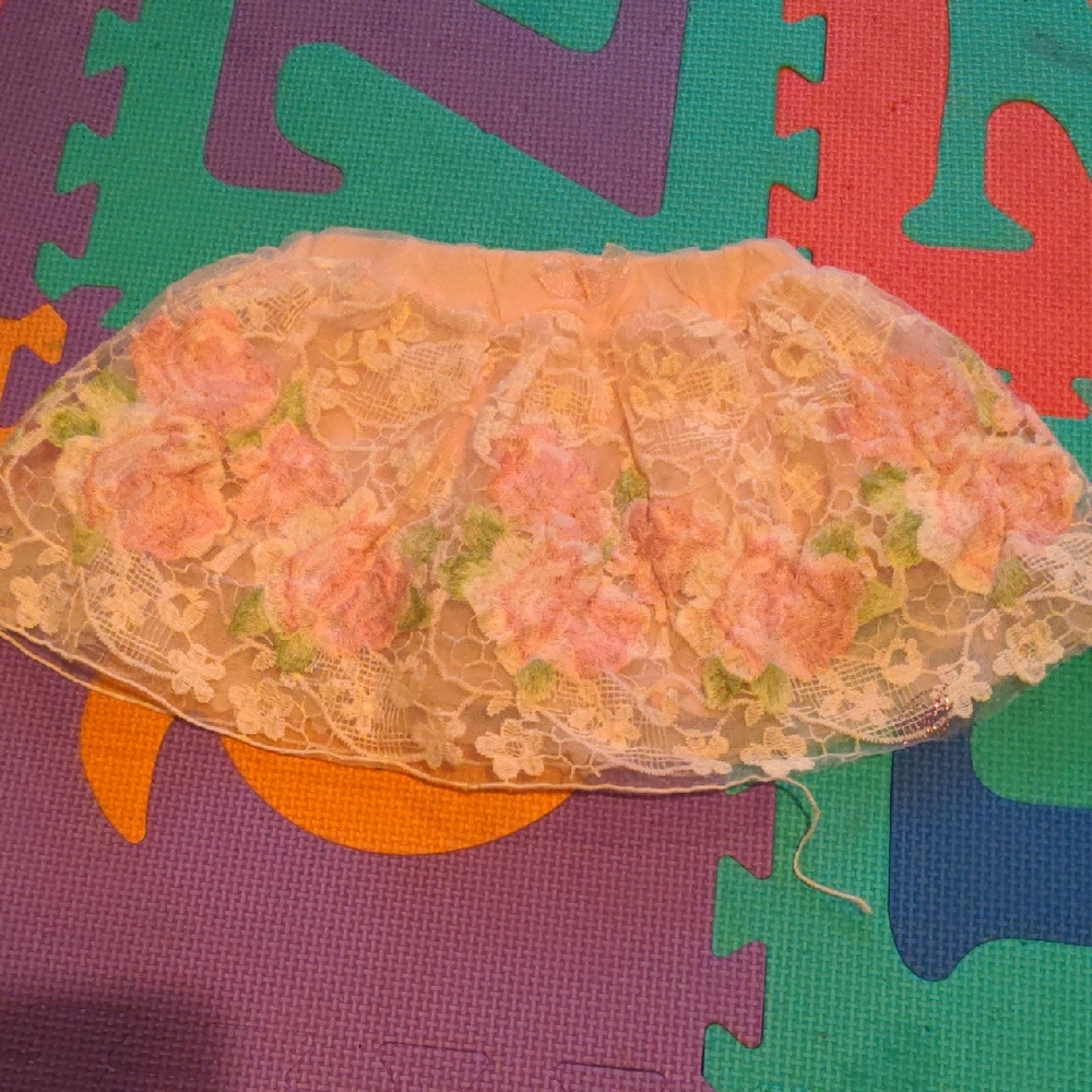 Blumarine Floral Lace Mini Skirt - Cream and Pink